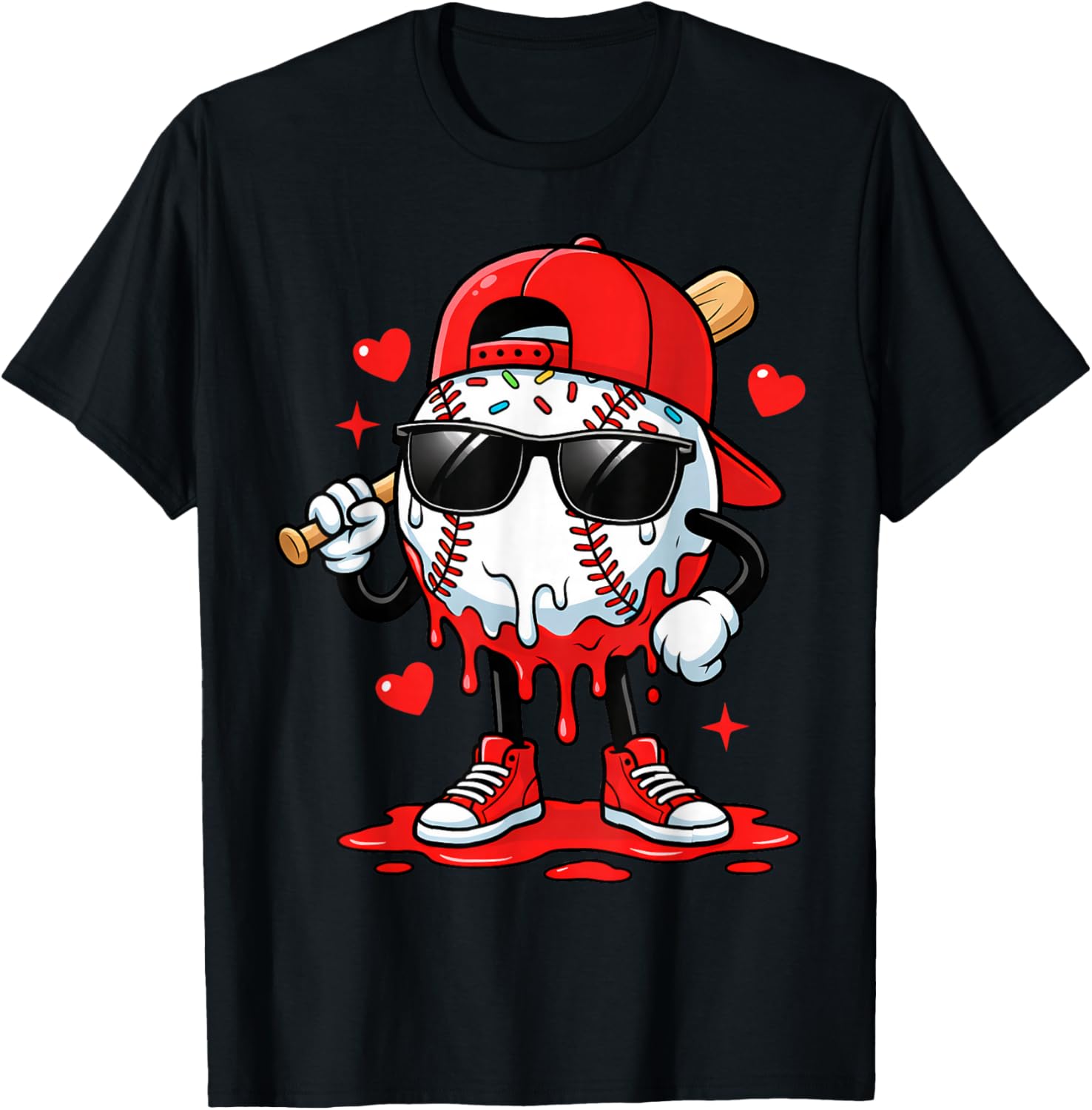 Baseball Drip Icecream Apparel Youth Boy Valentine T-Shirt - T-Shirt | Black