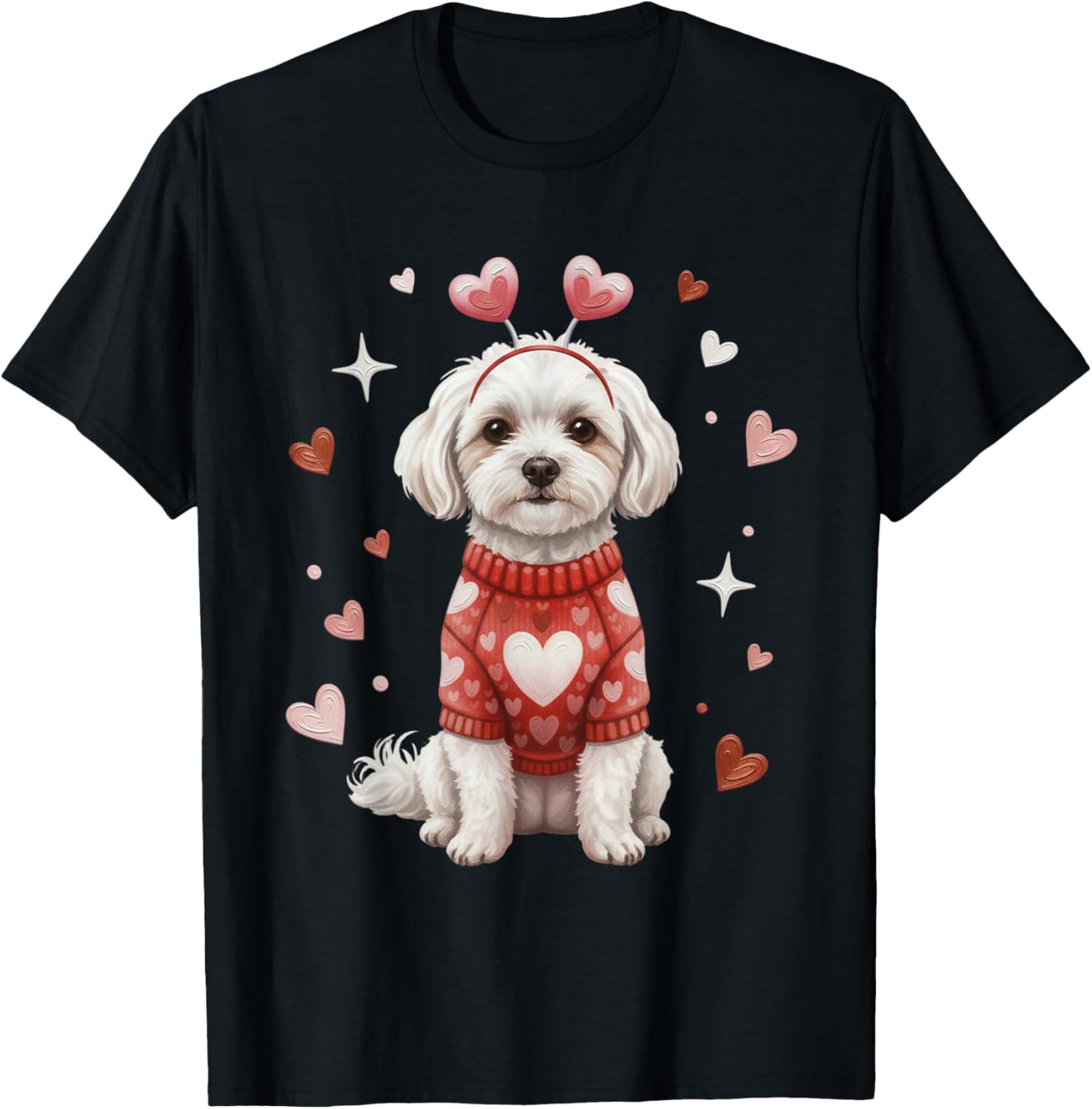 Cute Maltese Valentine Heart Valentines Day T-Shirt - T-Shirt | Black