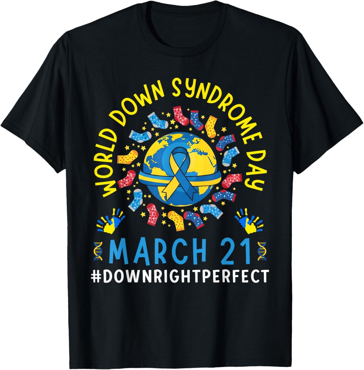 Funny Ribbon World Down Syndrome Day Awareness Support Kids T-Shirt - T-Shirt | Black