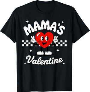Mama's Valentine Heart Funny Valentines Day T-Shirt - T-Shirt | Black