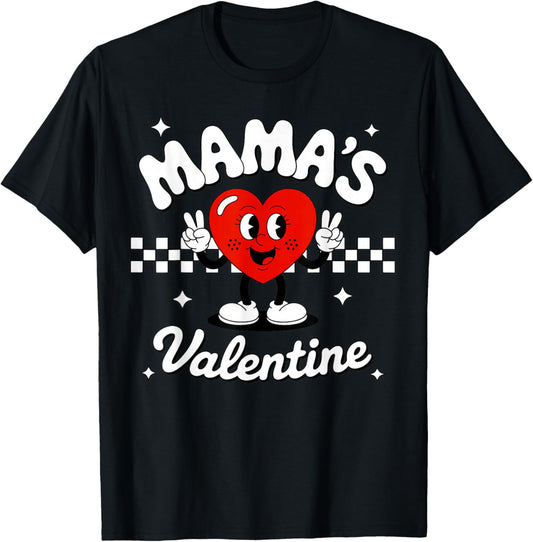 Mama's Valentine Heart Funny Valentines Day T-Shirt - T-Shirt | Black