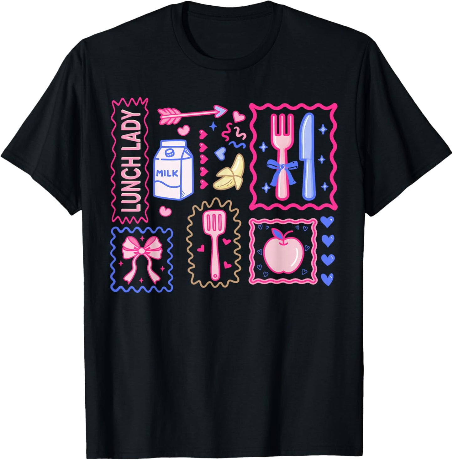 Lunch Lady Valentines Day Coquette Cute Cafeteria Squad T-Shirt - T-Shirt | Black