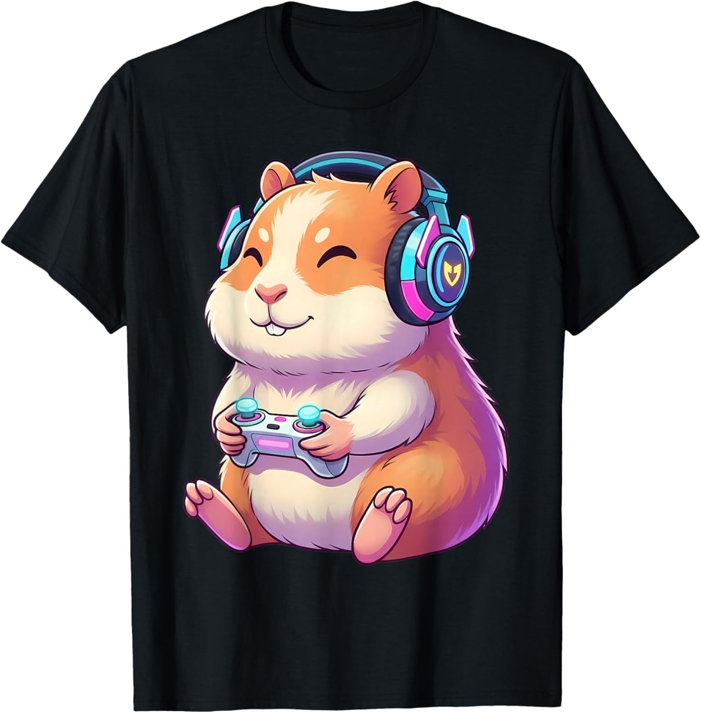 Funny Cute Hamster Gamer Adorable Video Game Animal Design T-Shirt - T-Shirt | Black