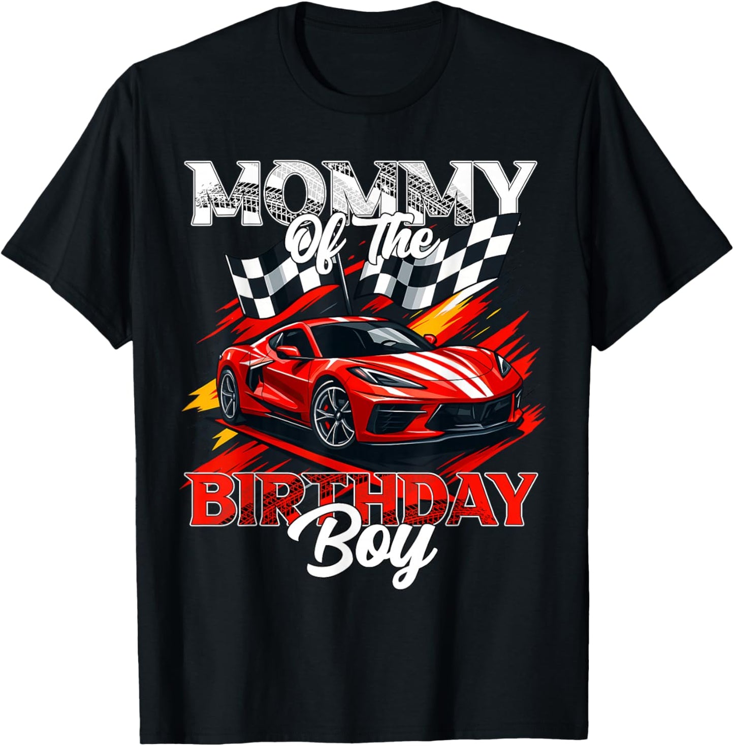 Race Car Mommy of The Birthday Boy Racing Family Pit Crew T-Shirt - T-Shirt | Black