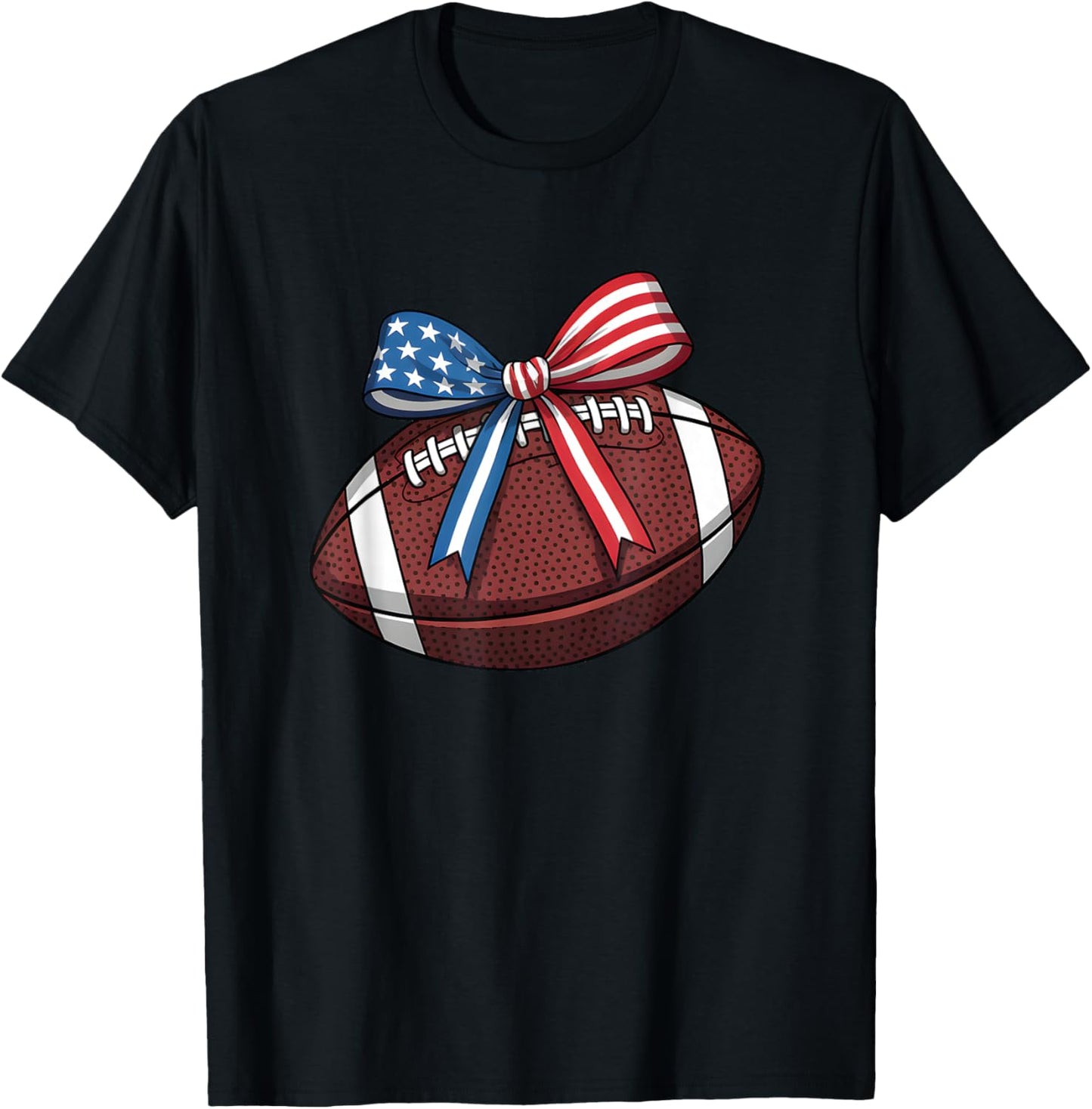 Football Bow Patriotic Women Football Coquette T-Shirt - T-Shirt | Black