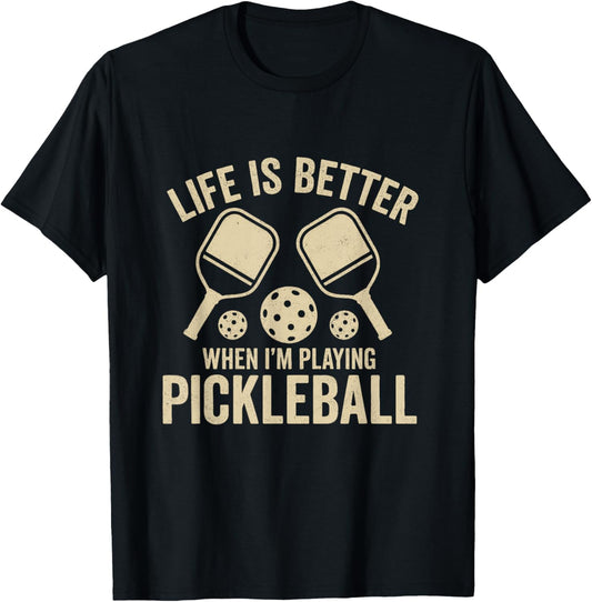 Cool Pickleball Retro Outfit Men Women T-Shirt - T-Shirt | Black