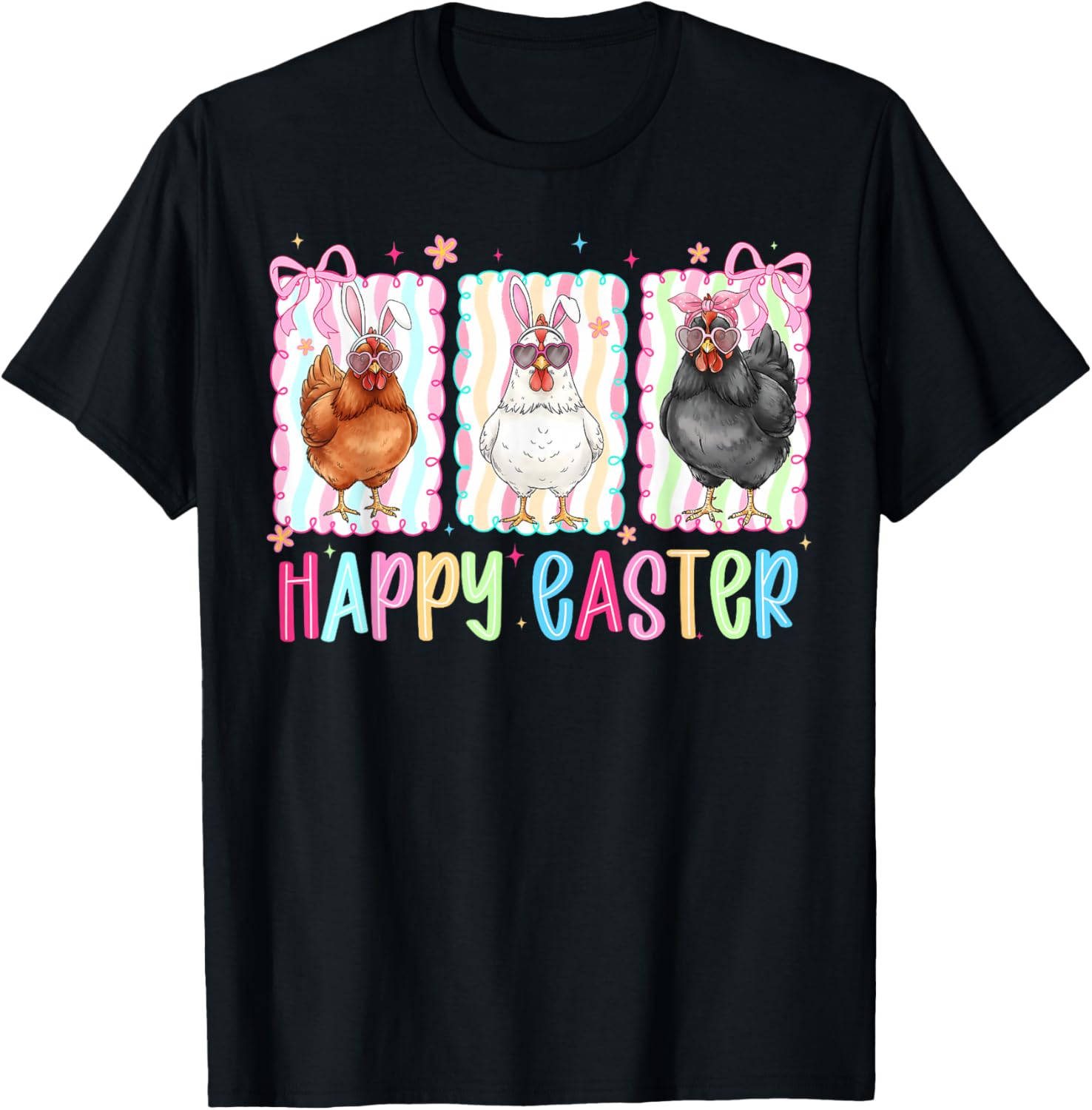 Preppy Happy Easter Chicken Coquette Bow Cute Farmer Girly T-Shirt - T-Shirt | Black