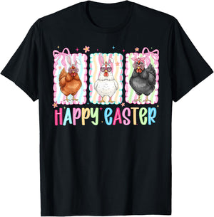 Preppy Happy Easter Chicken Coquette Bow Cute Farmer Girly T-Shirt - T-Shirt | Black