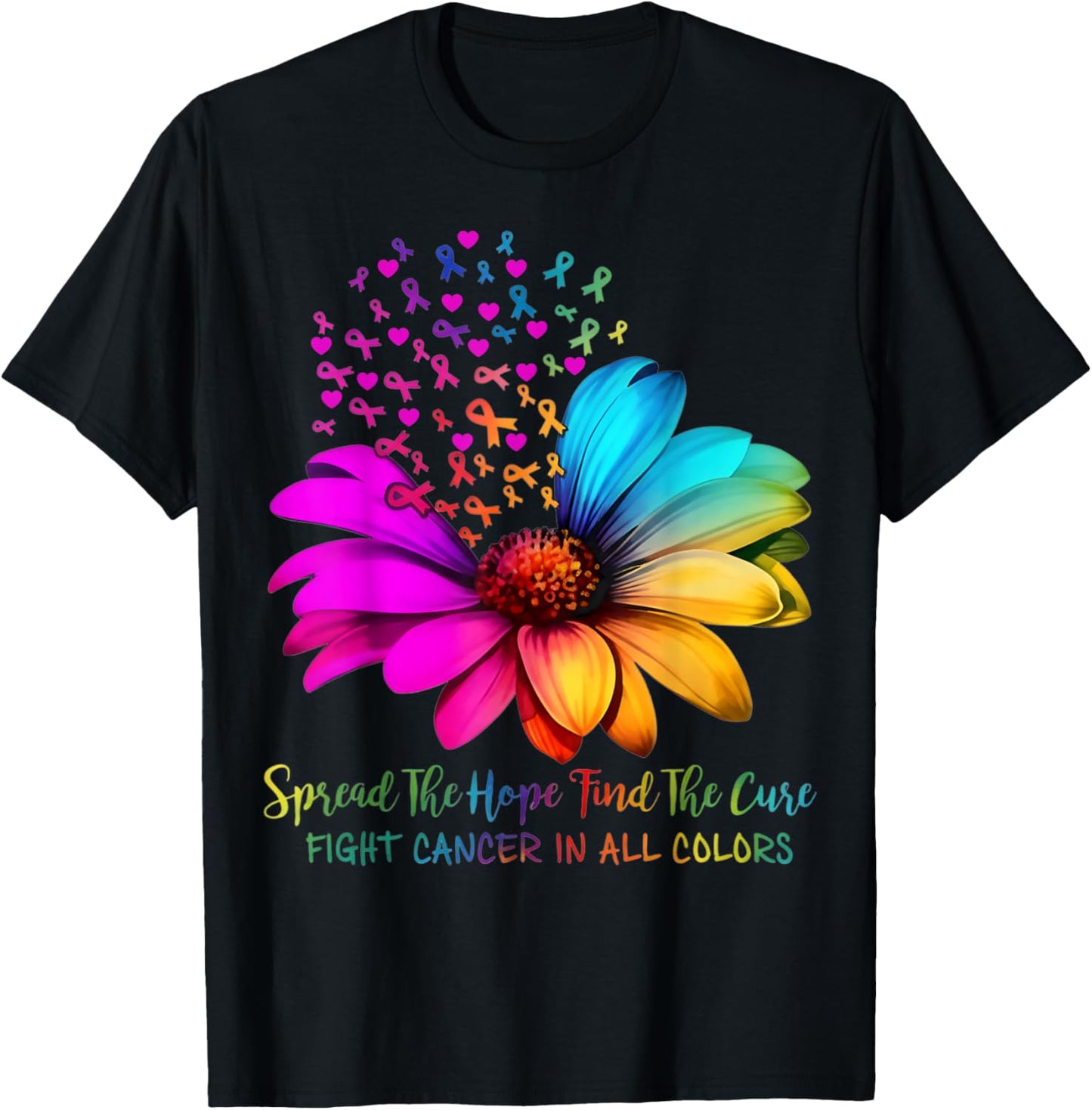 Fight Cancer in All and Every Color Ribbons Flower T-Shirt - T-Shirt | Black