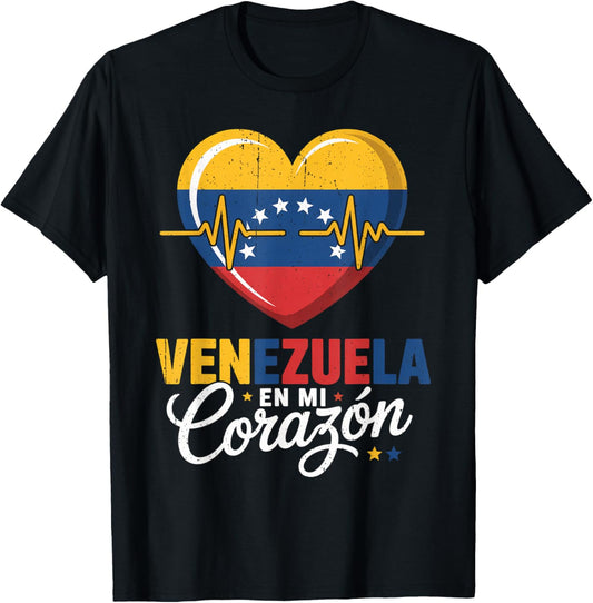 Venezuela En Mi Corazon Libre Patriotic Freedom Latin T-Shirt - T-Shirt | Black