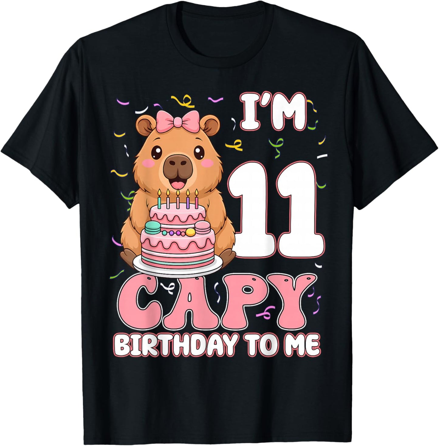 11 Years Old Capy Birthday to Me 11th Birthday Capybara Girl T-Shirt - T-Shirt | Black