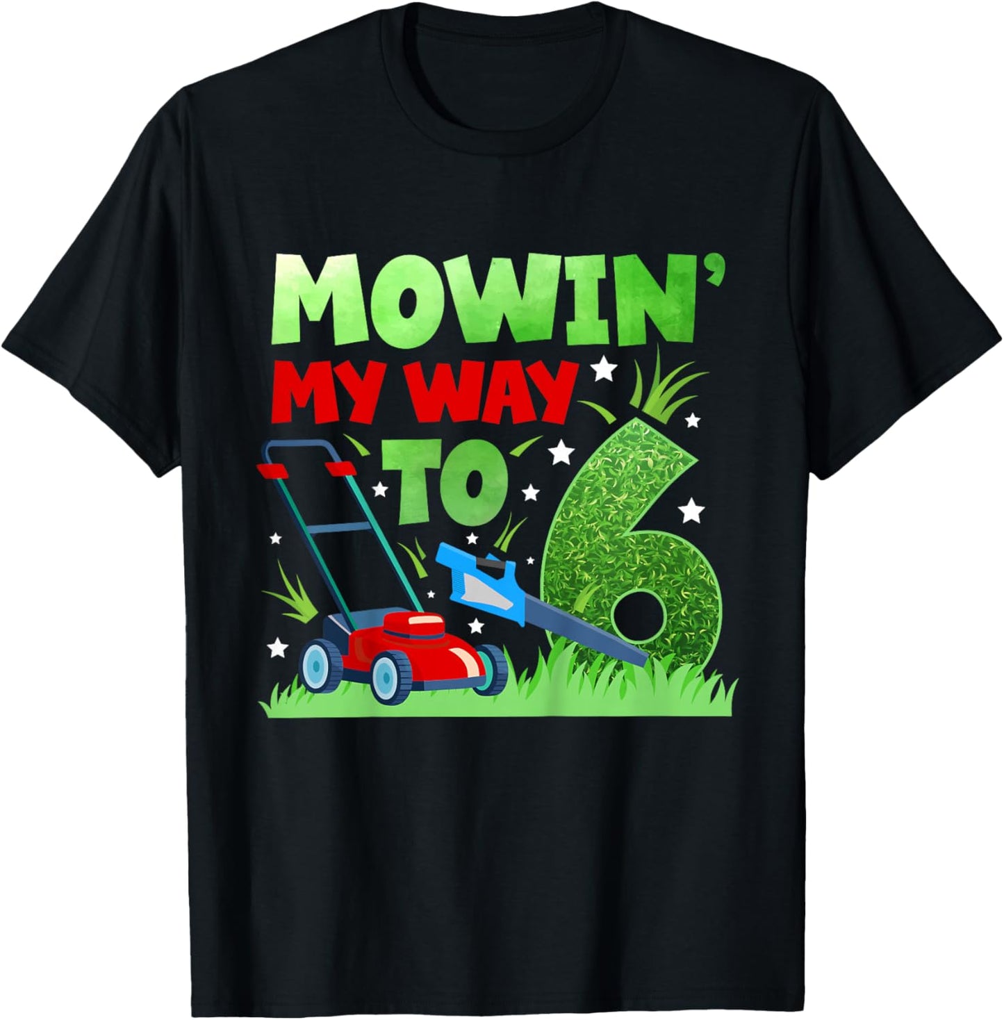 6th Lawn Mowing Birthday Six Year Old Lawn Mower T-Shirt - T-Shirt | Black