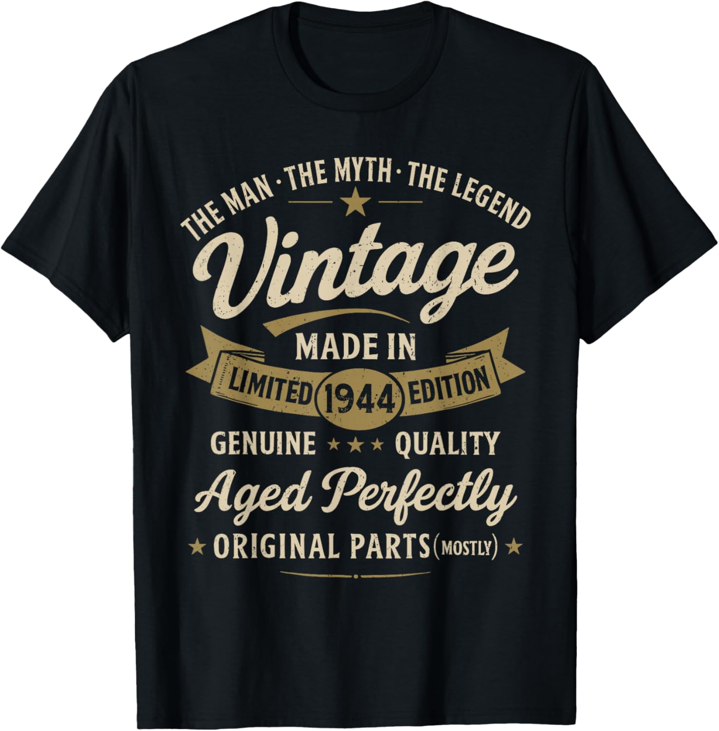 82nd Birthday Gift Vintage 1944 Men Funny 82 Years Old 1944 T-Shirt - T-Shirt | Black