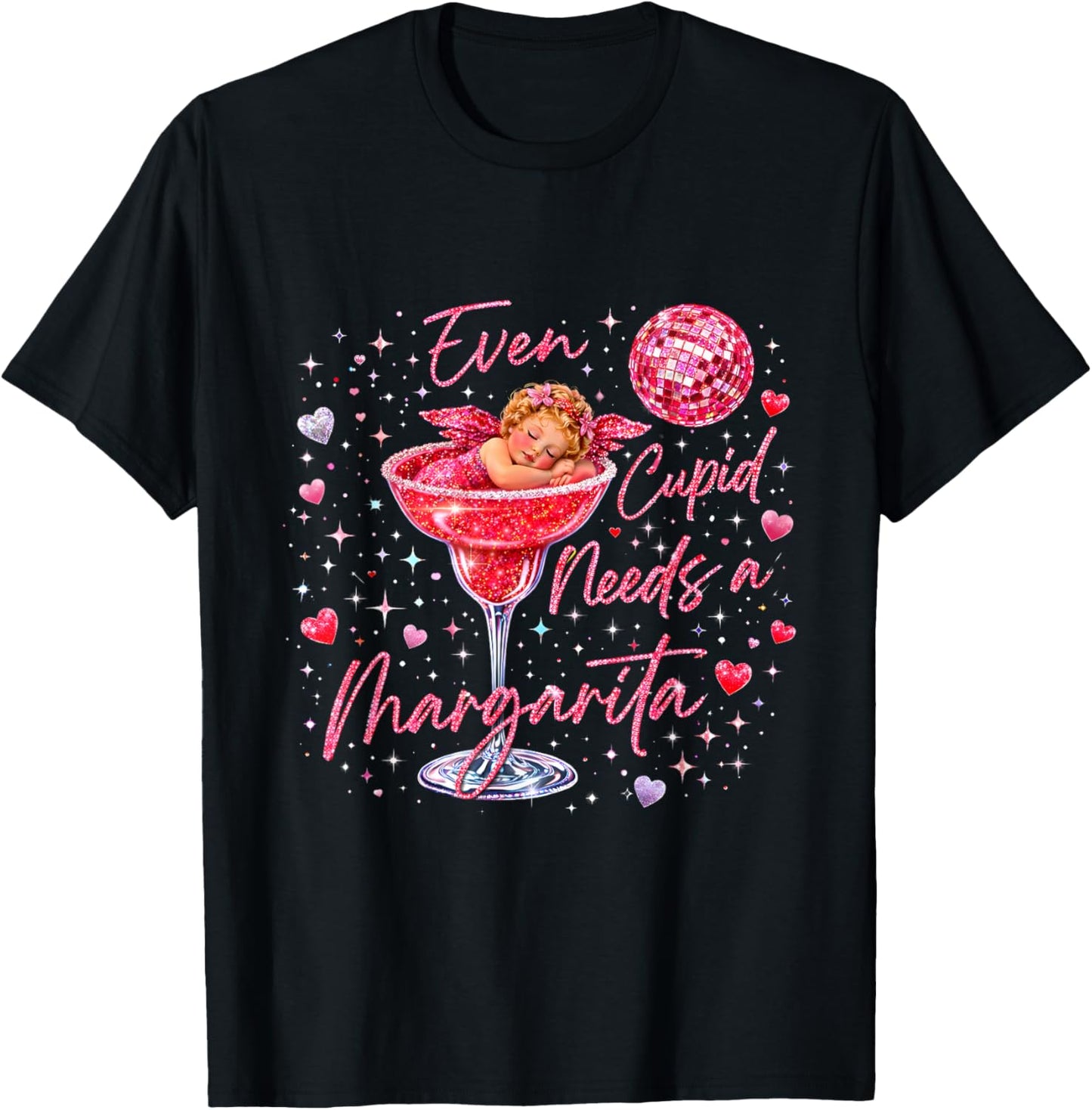 Valentine Romantic Even Cupid Need Margarita Retro Trendy T-Shirt - T-Shirt | Black