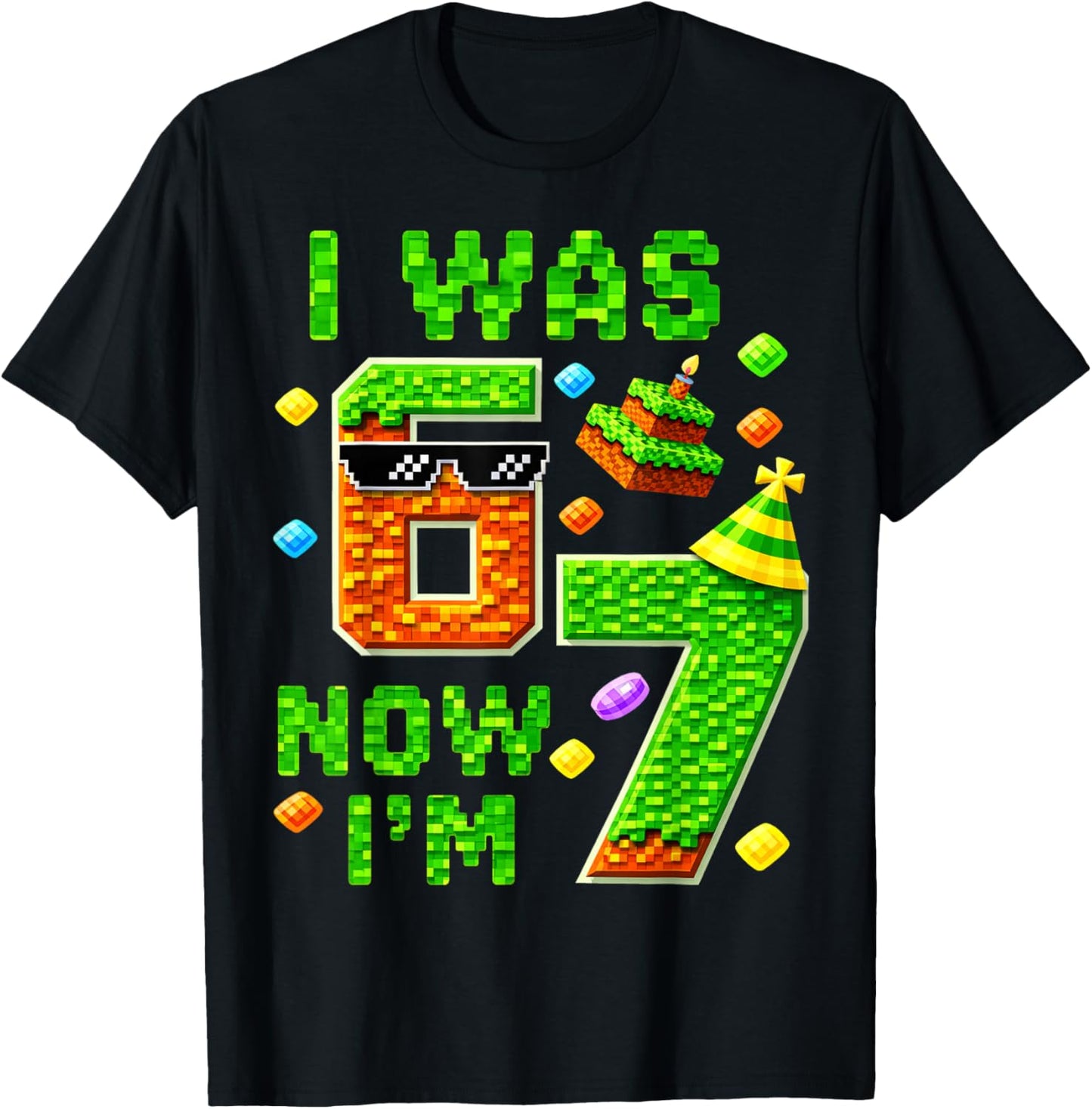 I was 6 Now I'm 7 Pixel Gamer Birhtday Boy Gift Boys Kid T-Shirt - T-Shirt | Black