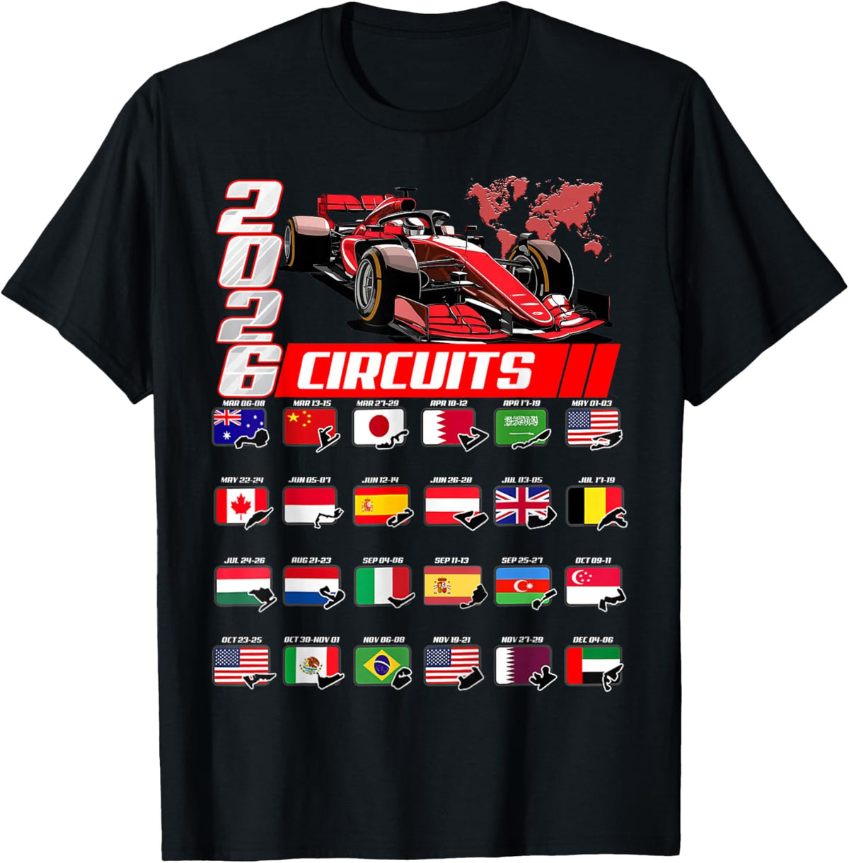 Racing Car Silhouette 2026 Calendar T-Shirt - T-Shirt | Black