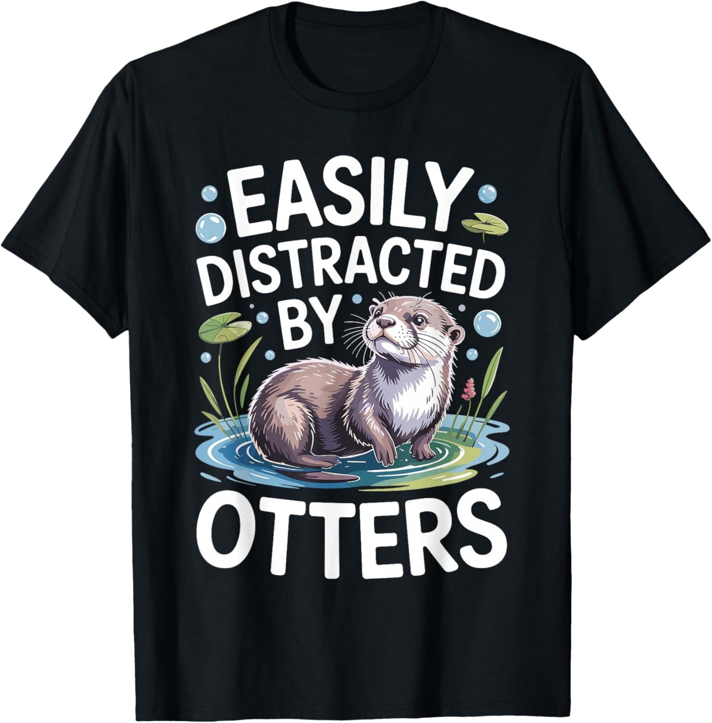 Funny Otter Art Women Kids Sea Animal Otter Lover T-Shirt - T-Shirt | Black