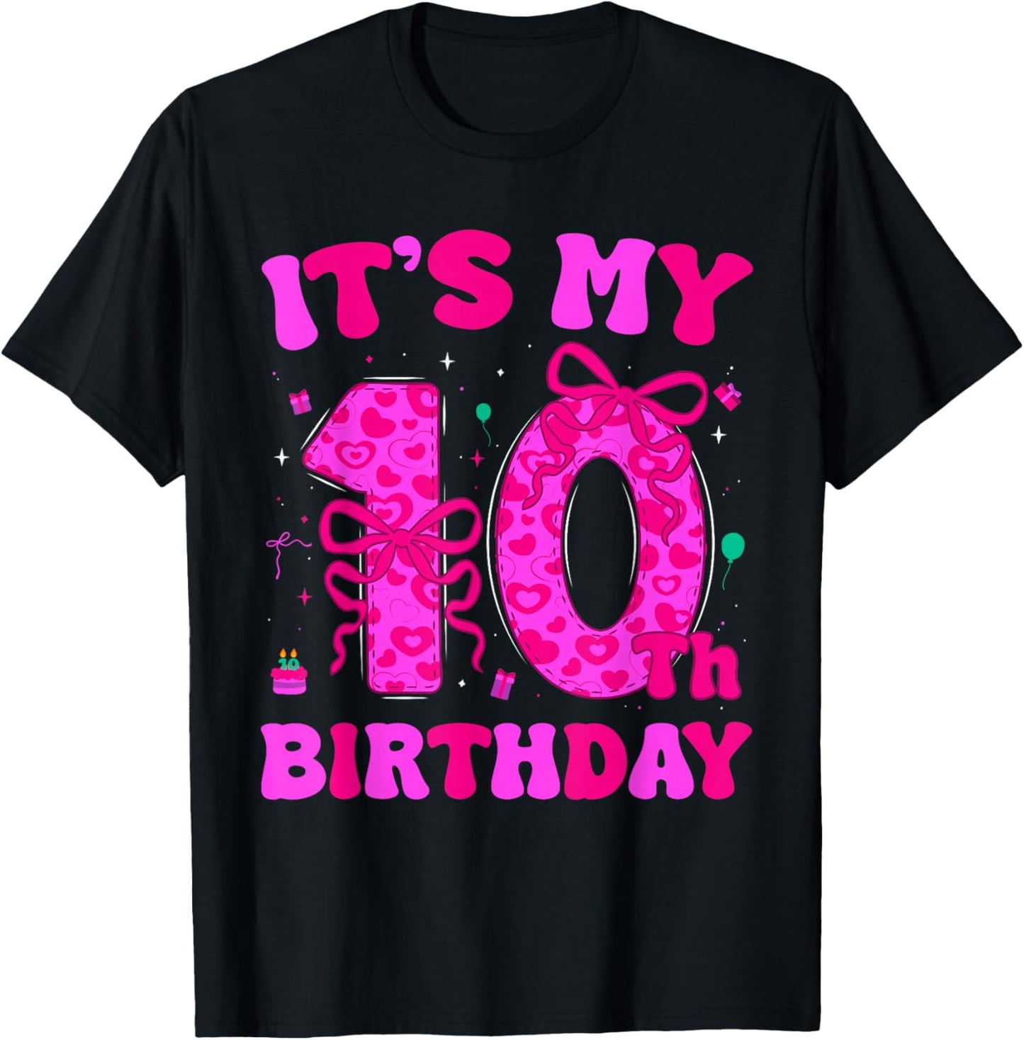 It's My 10th Birthday Coquette Bow 10th Birthday Girl T-Shirt - T-Shirt | Black