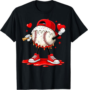 Kids Valentine Baseball Boys Valentines Day T-Shirt - T-Shirt | Black