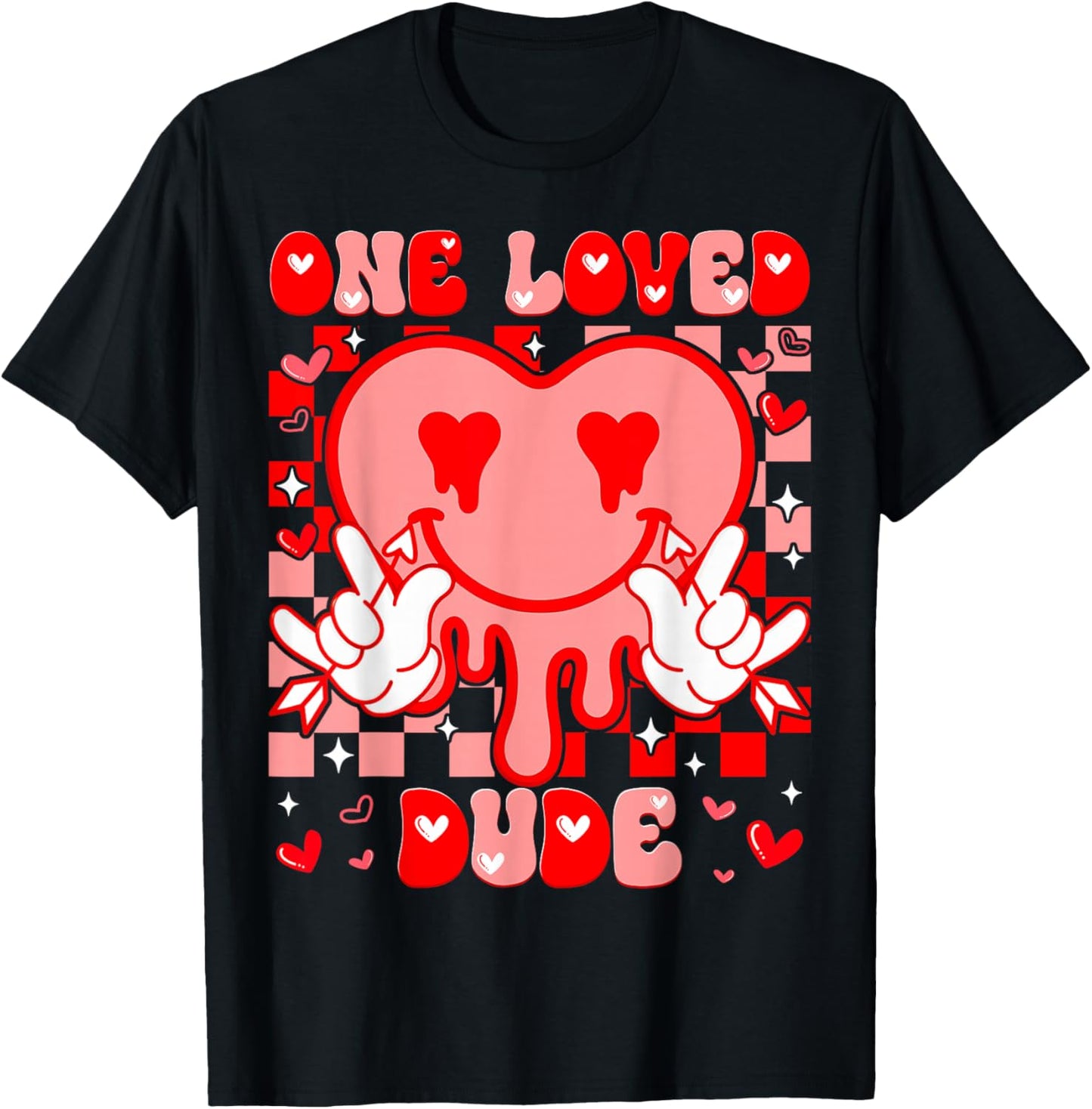 One Love Dude Heart Dripping Peace Sign Valentine Men Boy T-Shirt - T-Shirt | Black