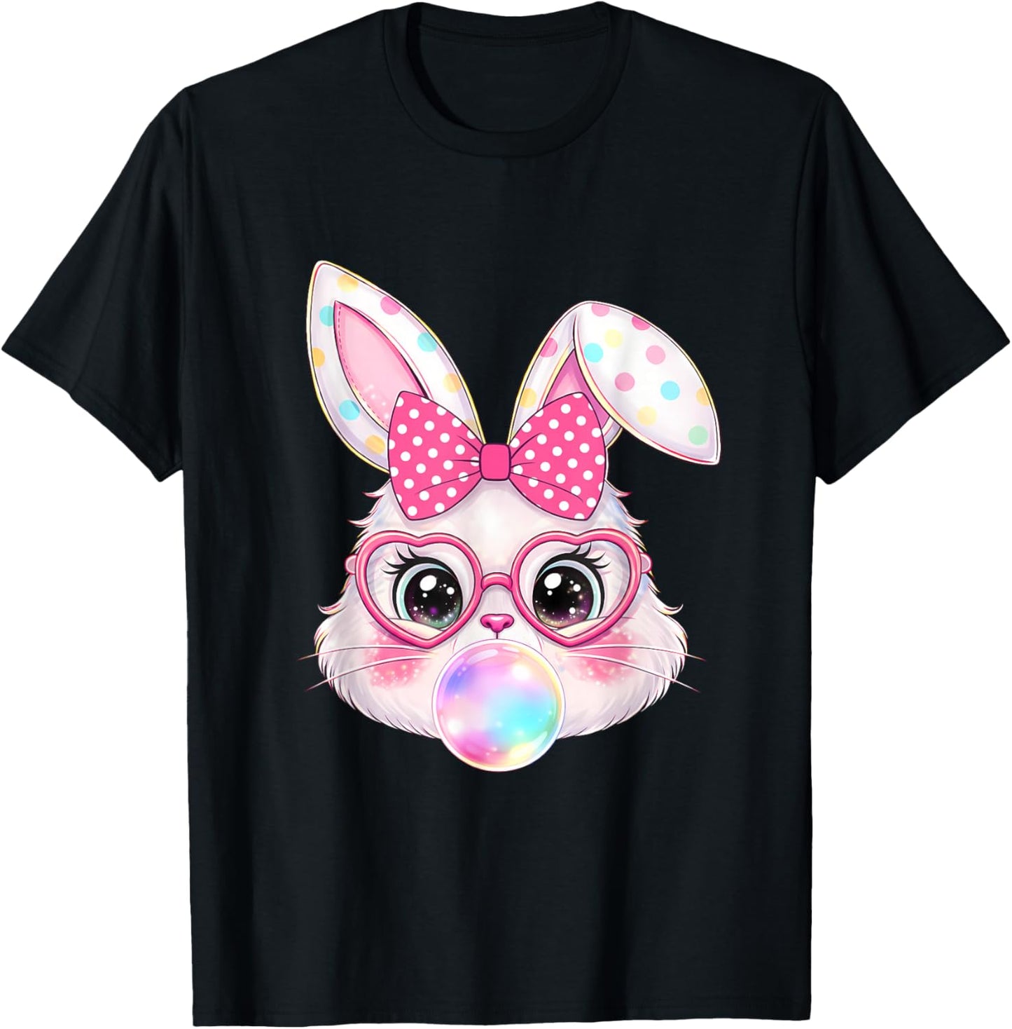 Retro Easter Bunny Bubble Gum Heart Glasses Spring Girls T-Shirt - T-Shirt | Black