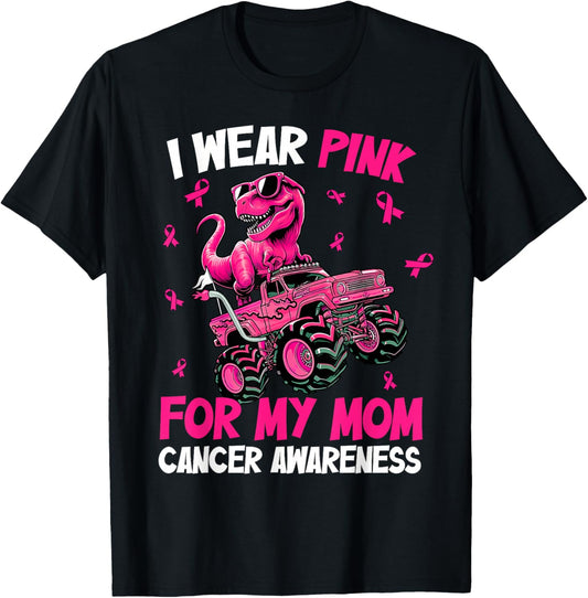 I Wear Pink for My Mom Breast Cancer Awareness Dinosaur Kids T-Shirt - T-Shirt | Black