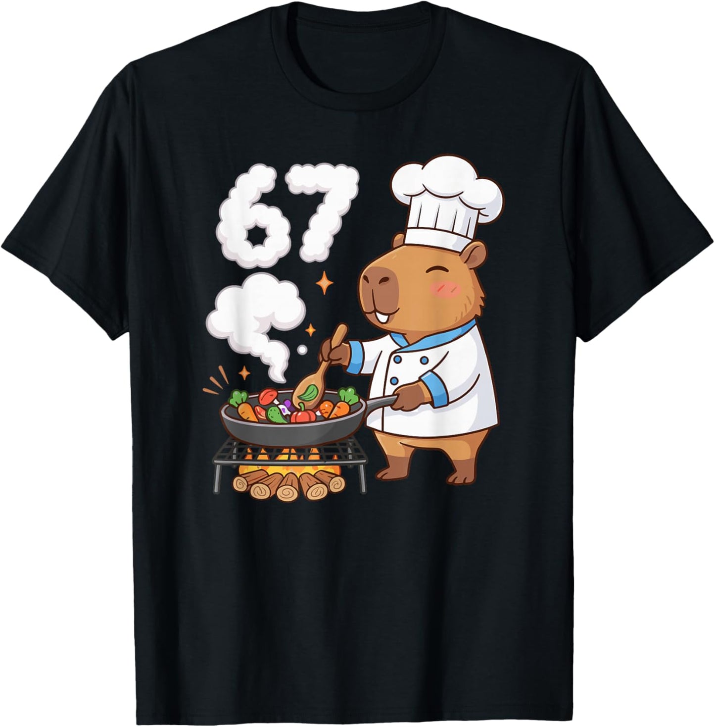 Capybara Chef 67 Six Seven Funny Brain Rot Meme Grill Cook T-Shirt - T-Shirt | Black