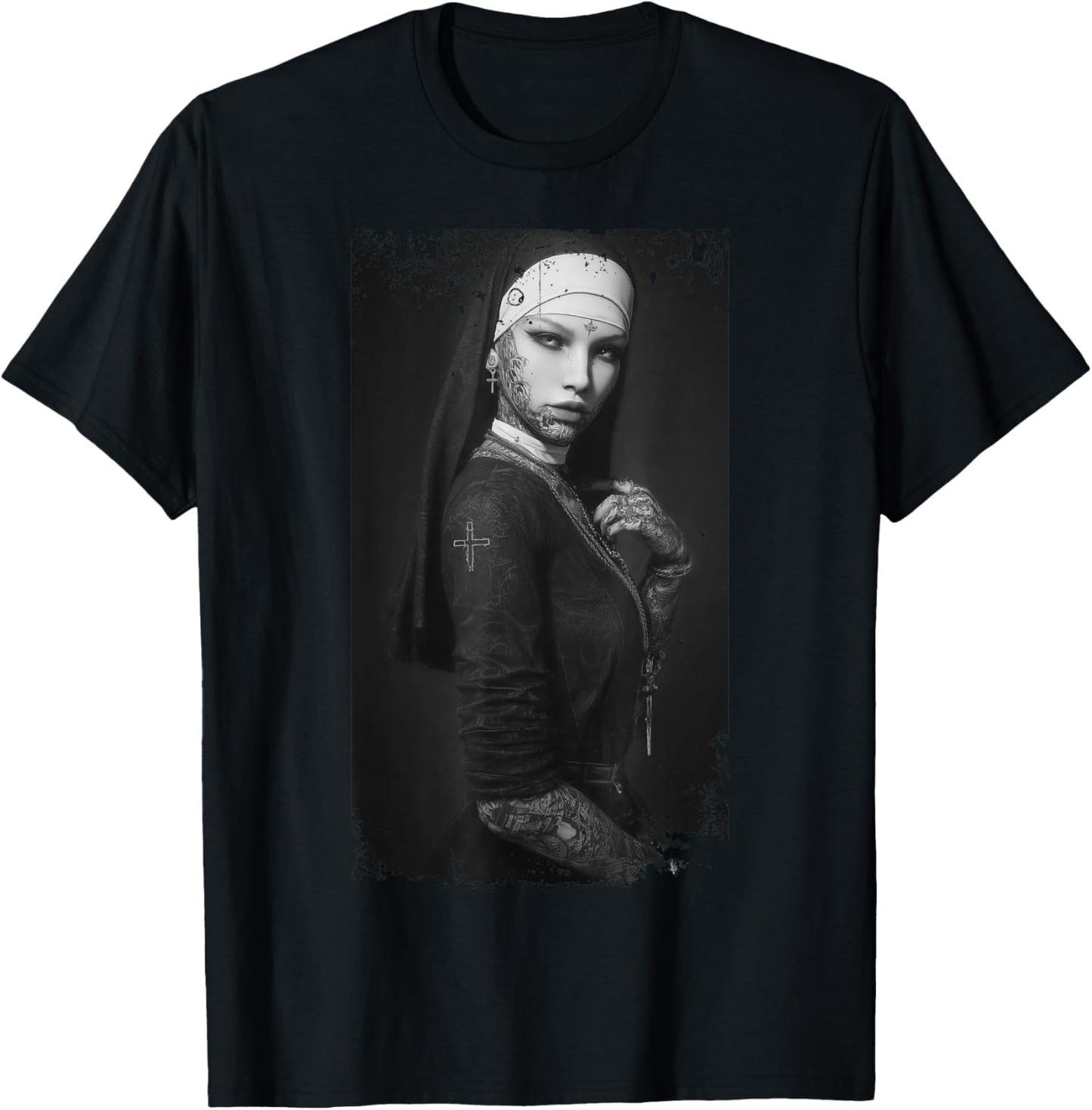 Gothic Nun Dark Tattoos Occult Horror T-Shirt - T-Shirt | Black