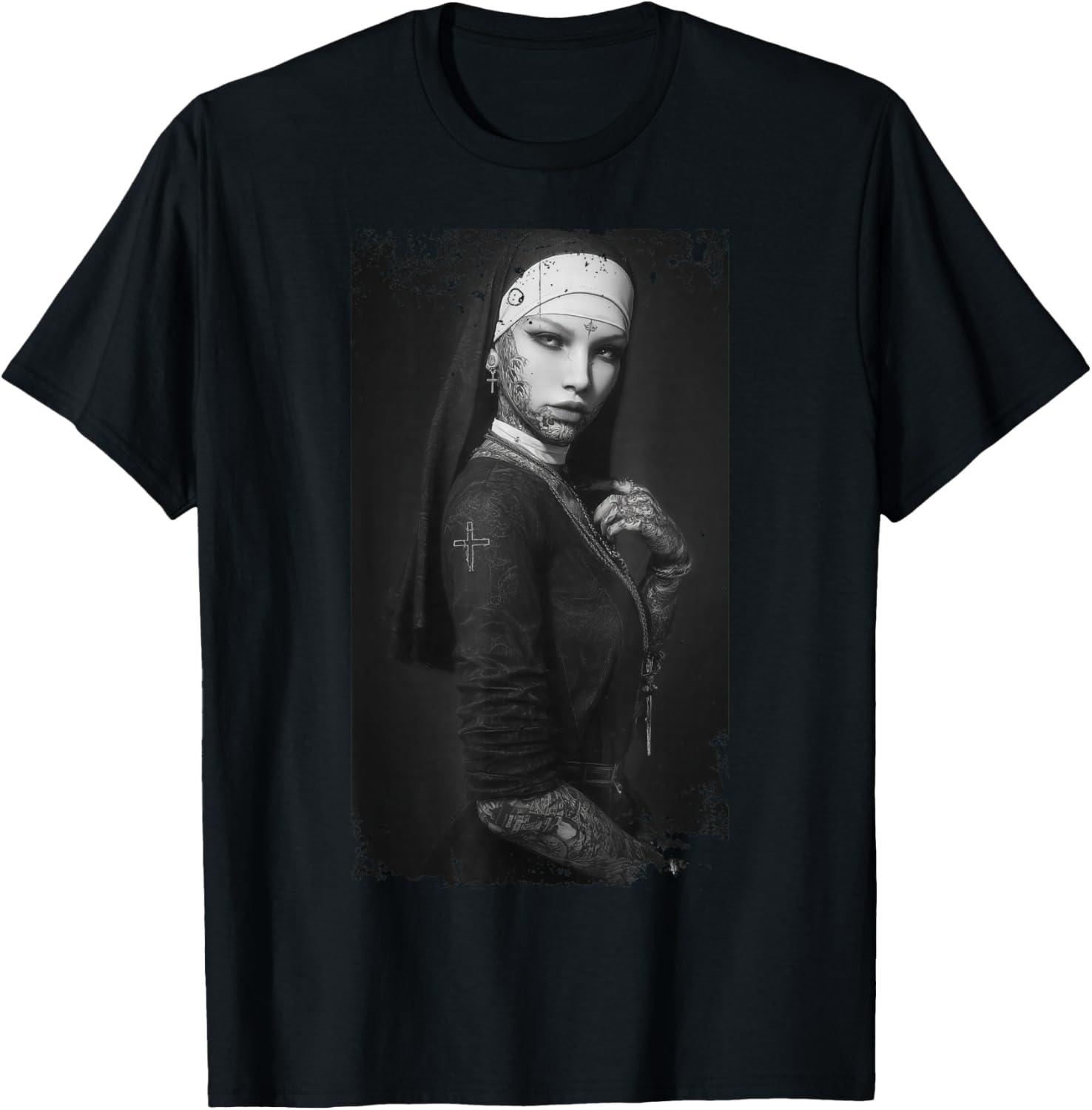 Gothic Nun Dark Tattoos Occult Horror T-Shirt - T-Shirt | Black