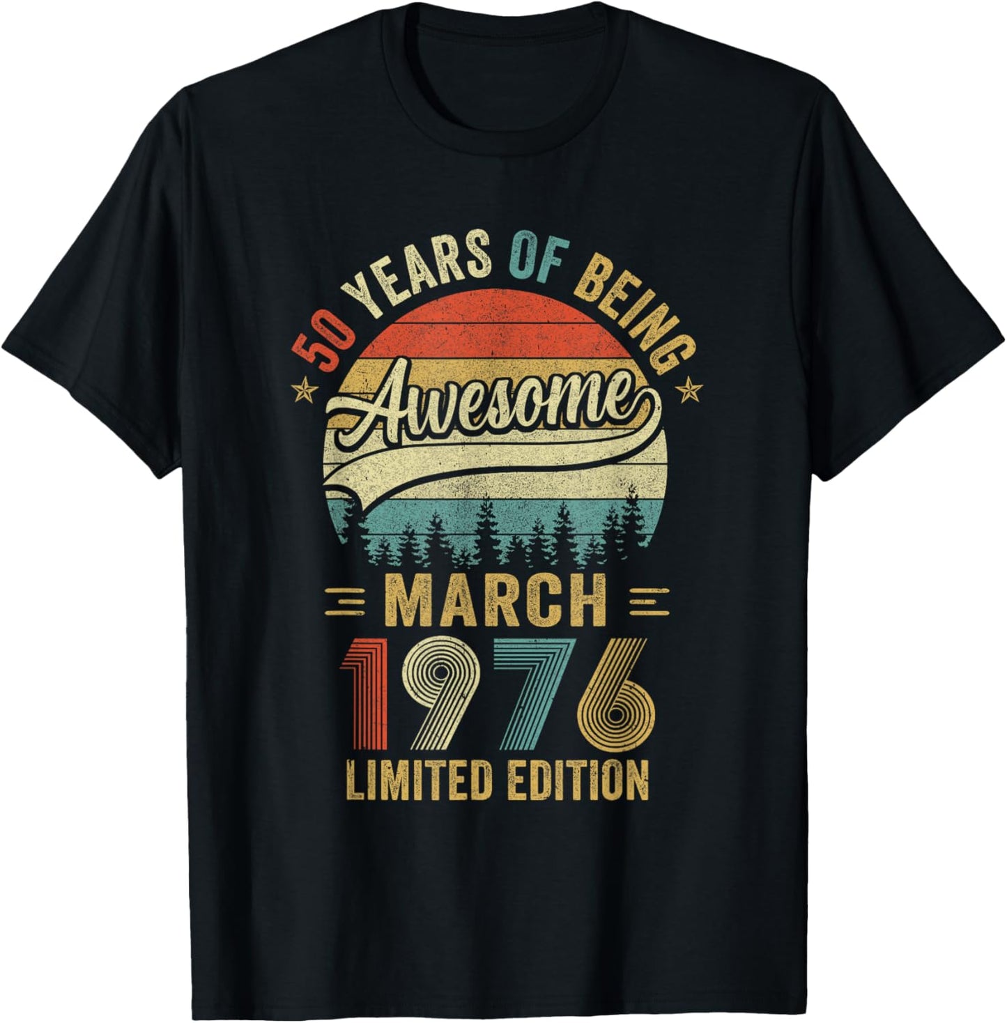Vintage March 1976 Old 50Th Birthday Men Women T-Shirt - T-Shirt | Black