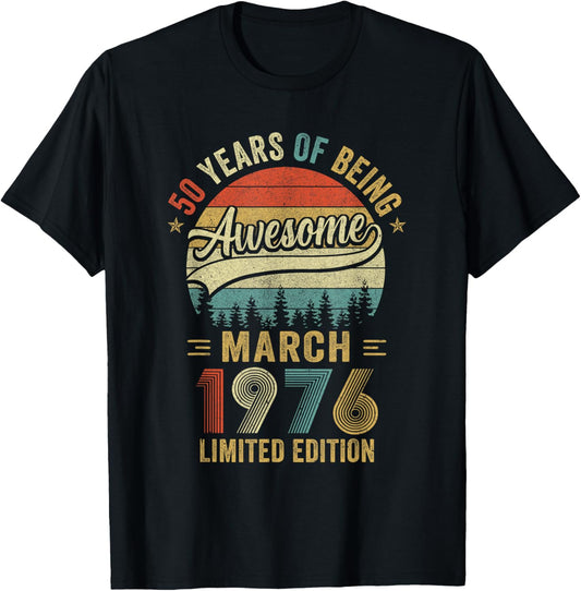 Vintage March 1976 Old 50Th Birthday Men Women T-Shirt - T-Shirt | Black