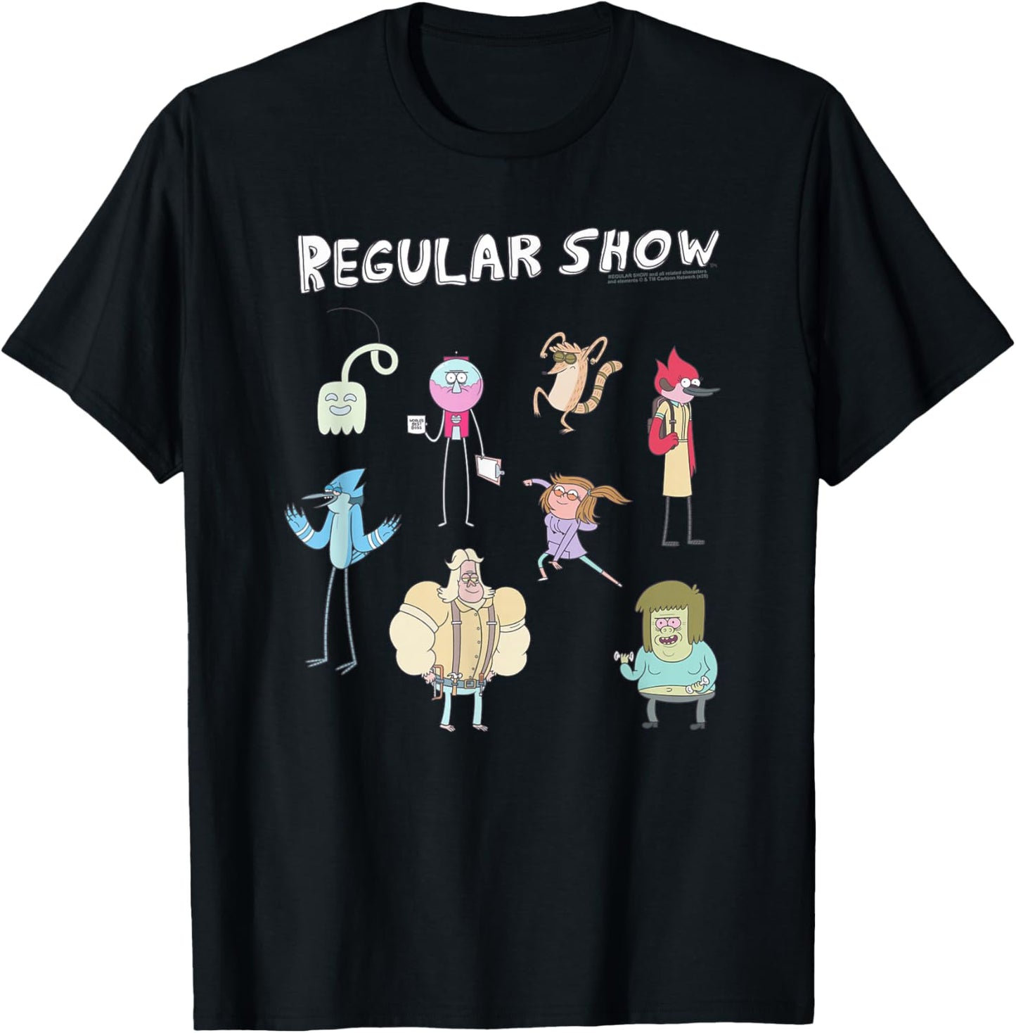 Regular Show Colorful Character Chart Collage Funny Cartoon T-Shirt - T-Shirt | Black