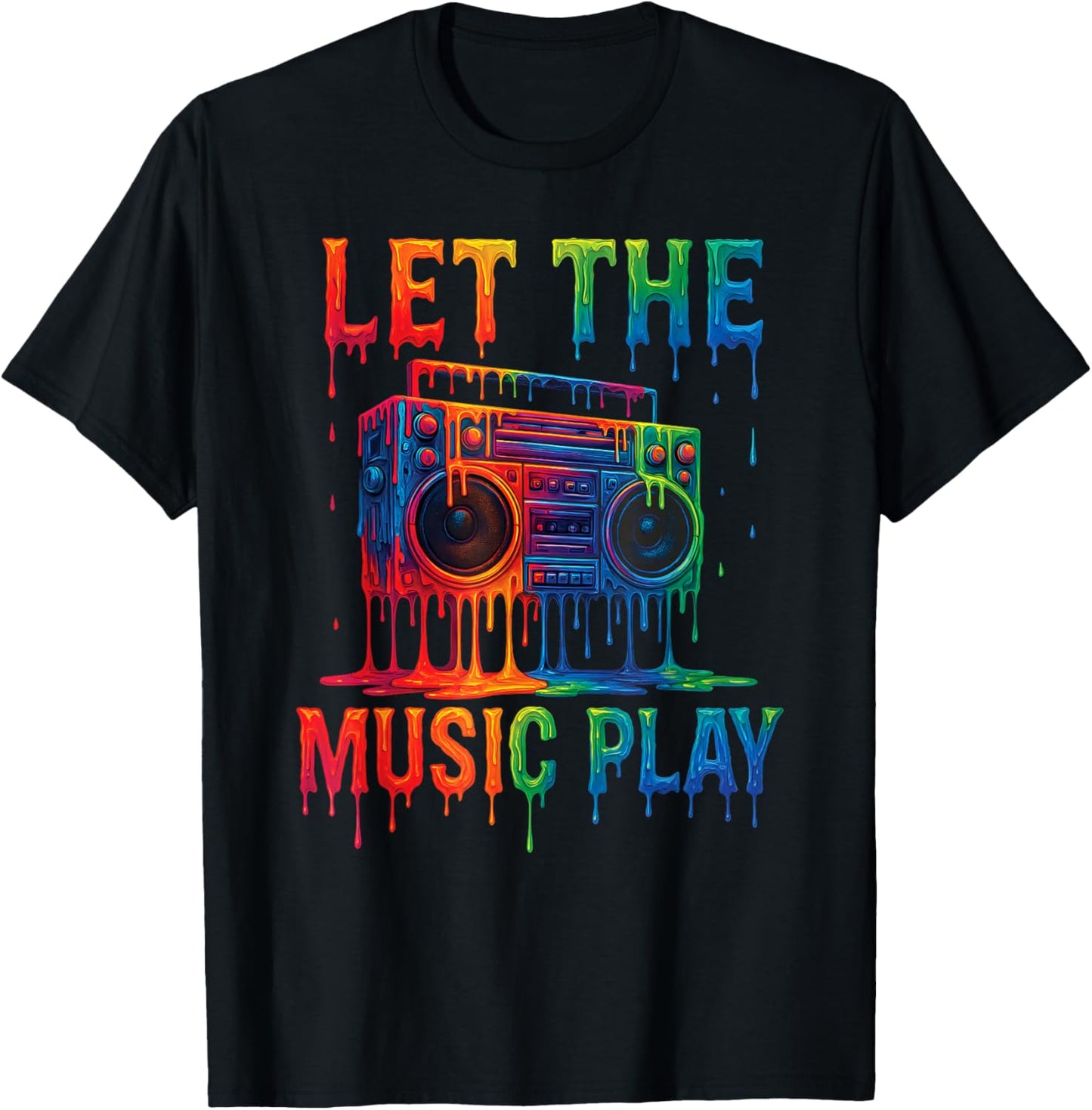 Freestyle Music Let The Music Play Retro Drip Boombox Color T-Shirt - T-Shirt | Black