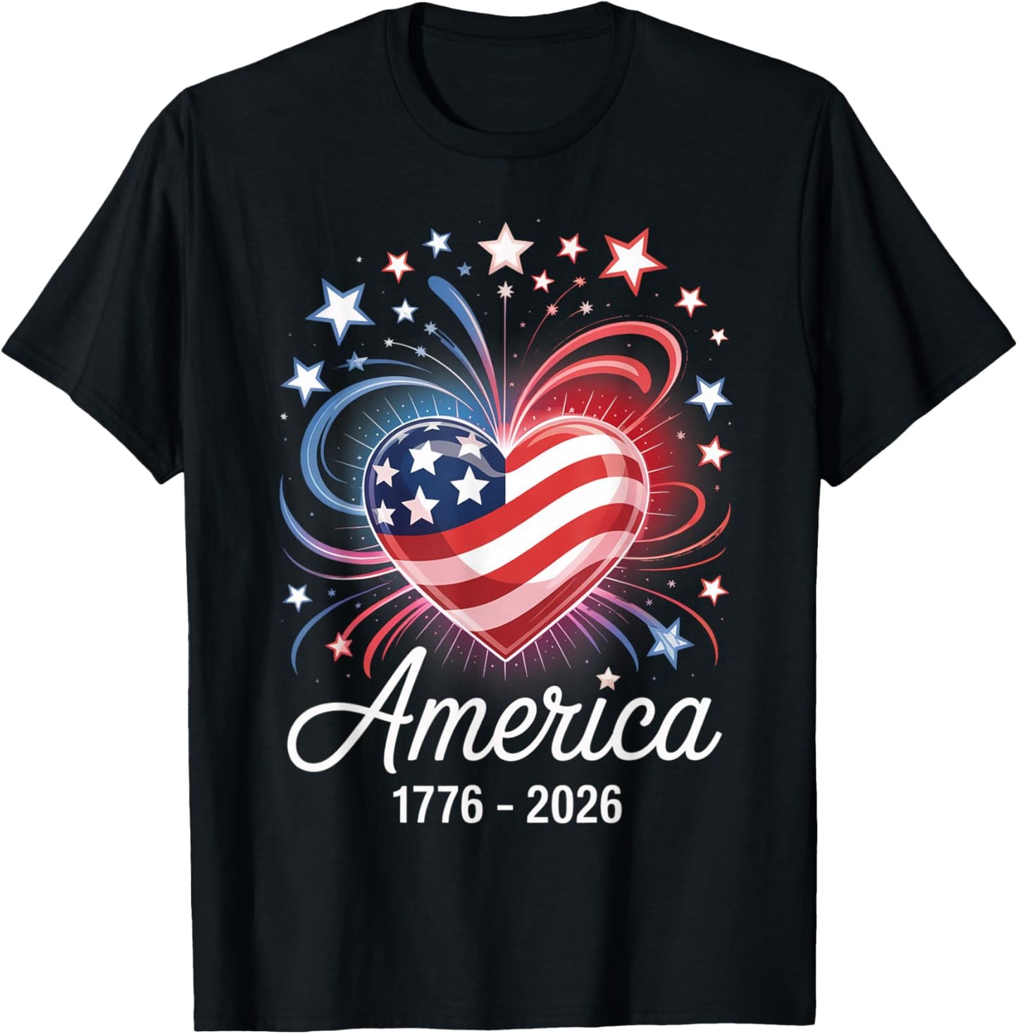Flag Heart 1776 2026 July 4th 250th Birthday T-Shirt - T-Shirt | Black