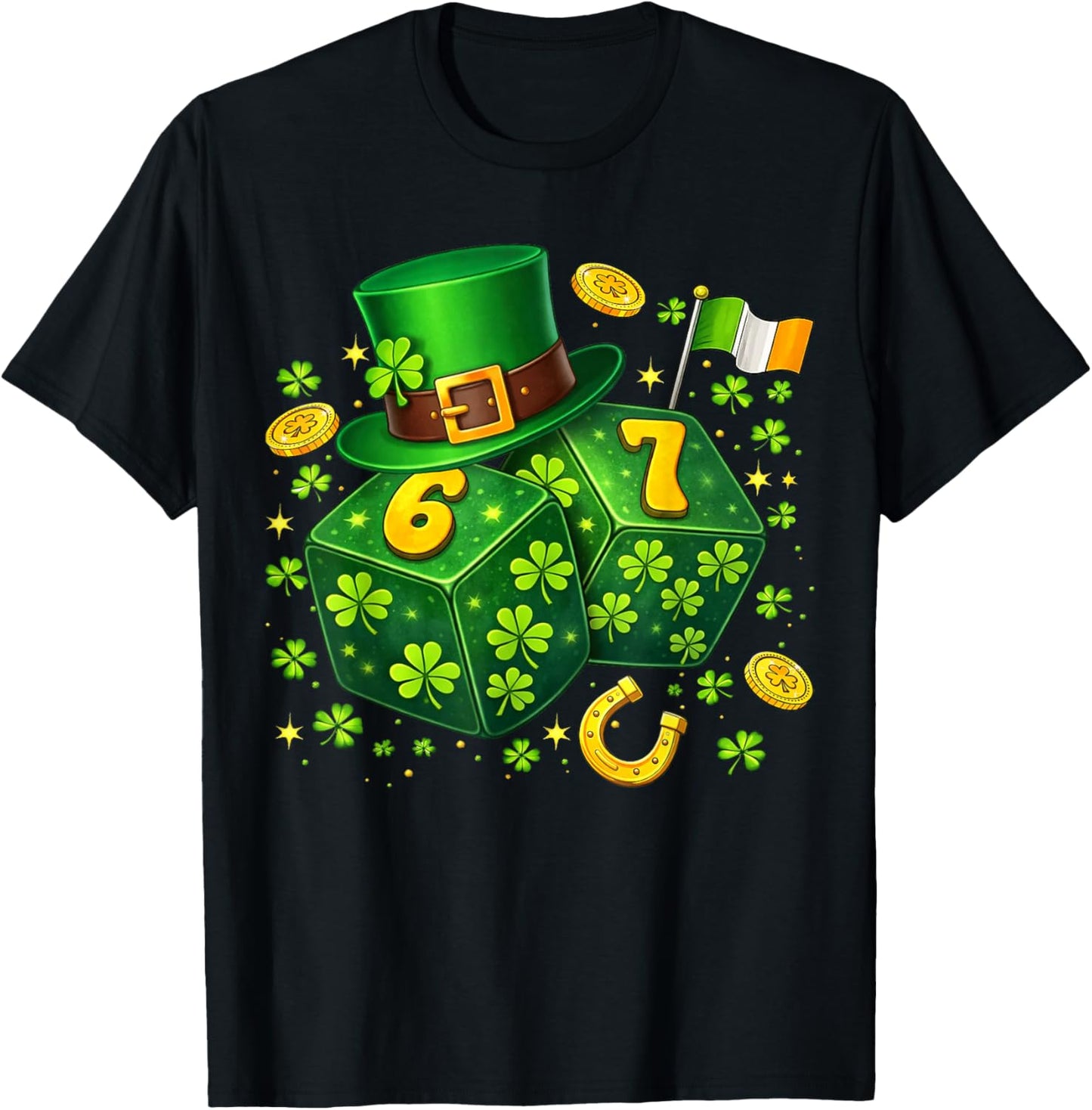 St Patricks Day Six Seven 6 7 Dice 67 Meme Irish Men Boy Kid T-Shirt - T-Shirt | Black