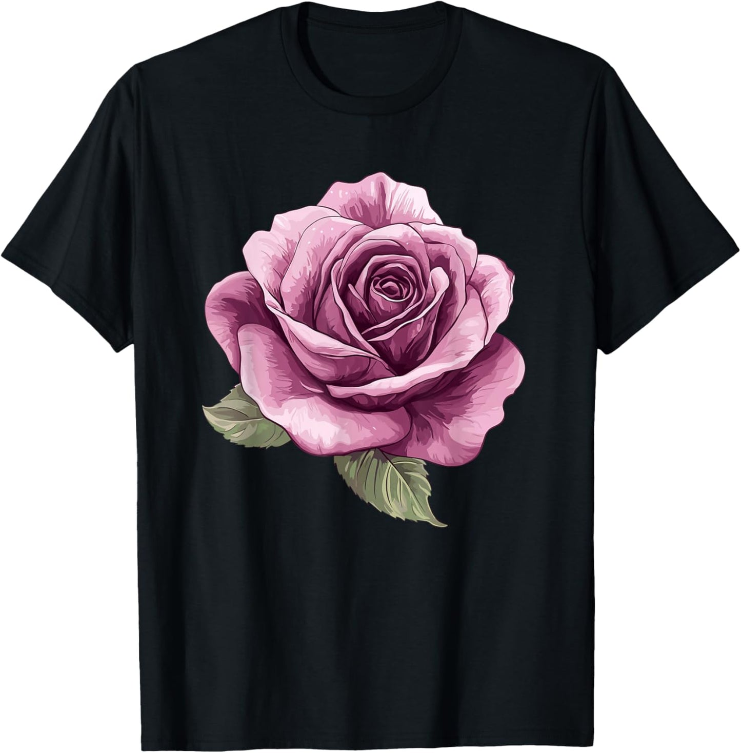 Vintage Pink Rose Flower Romantic Botanical Art T-Shirt - T-Shirt | Black