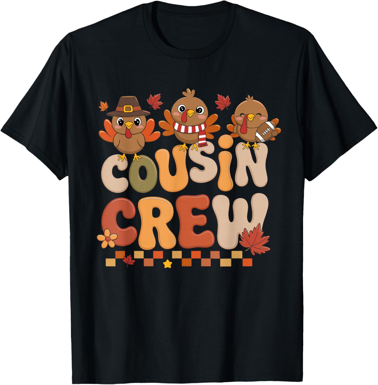 Thanksgiving Cousin Crew Turkey Family Matching Boys Girls T-Shirt - T-Shirt | Black