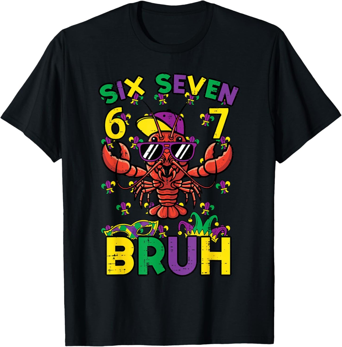 Six Seven Bruh Crawfish 6 7 Mardi Gras Meme Boys Kids Youth T-Shirt - T-Shirt | Black