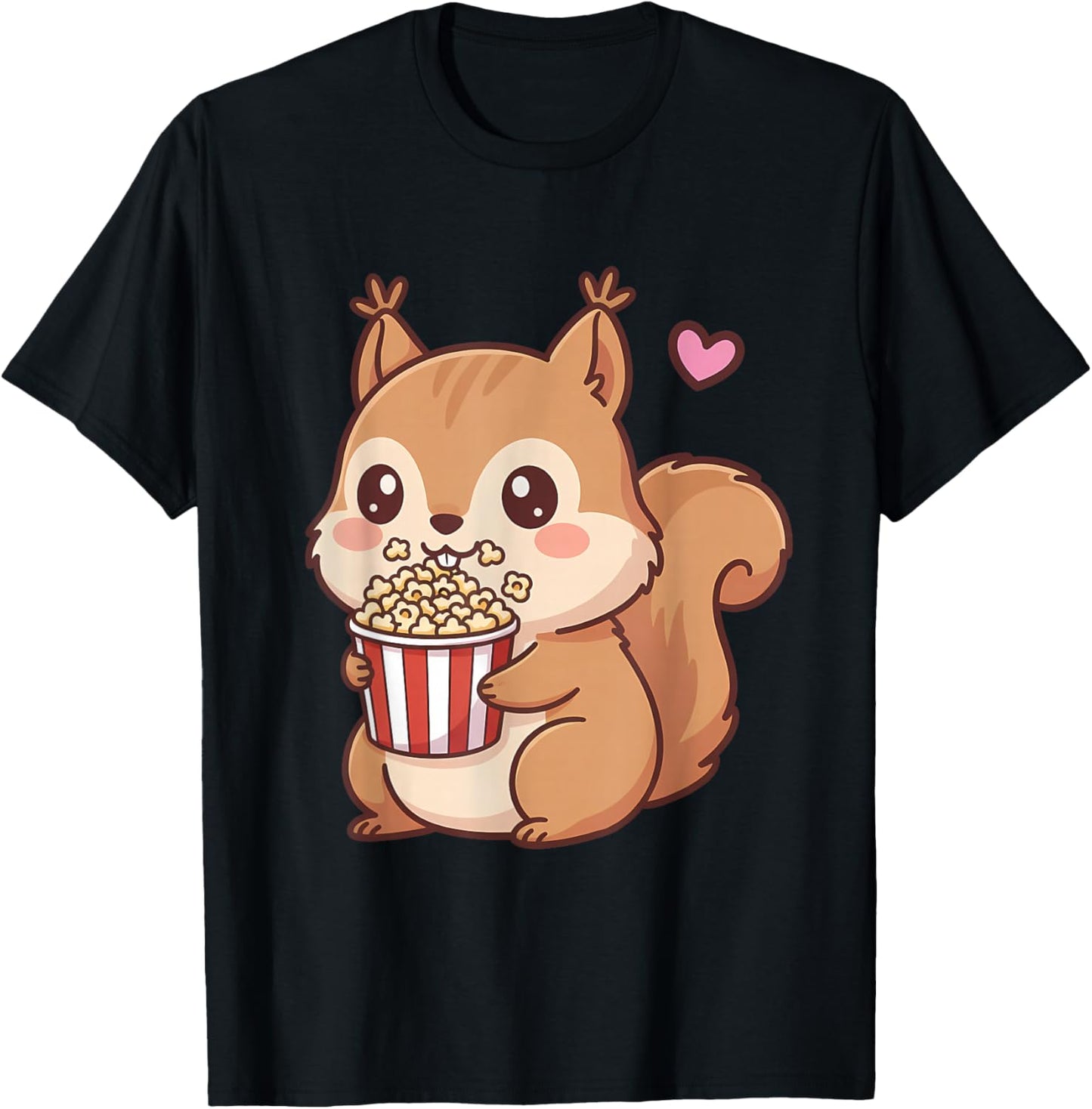 Cute Squirrel Kawaii Anime Style Eating Popcorn Lover T-Shirt - T-Shirt | Black