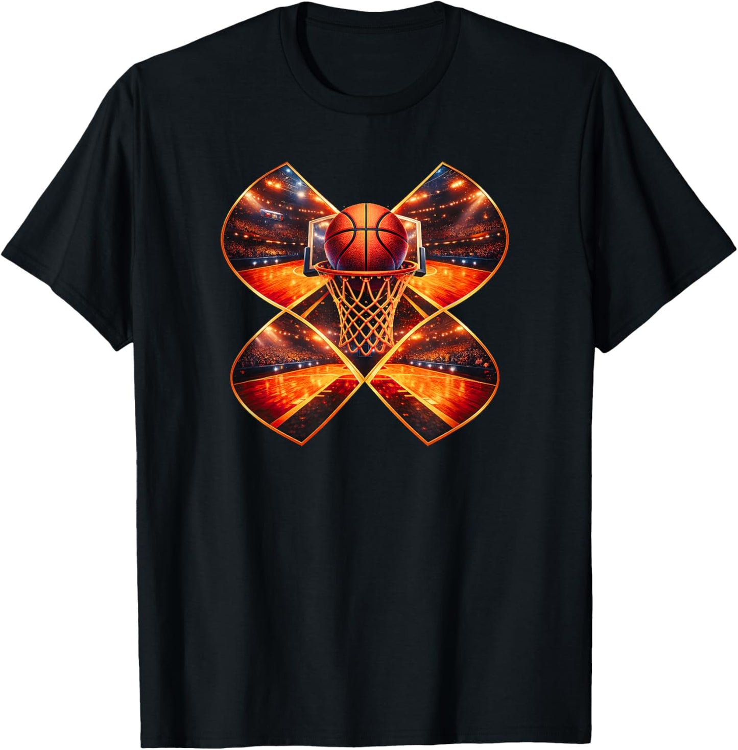 Geometric Basketball Hoop Net Slam Dunk Bball Urban Design T-Shirt - T-Shirt | Black