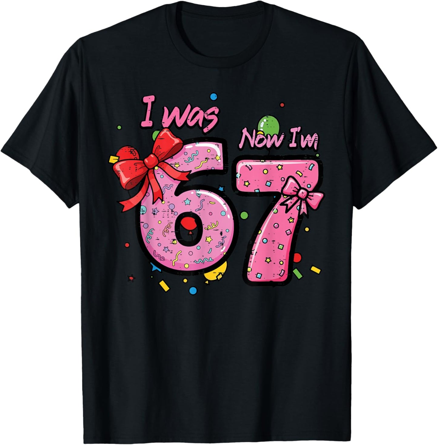 7th Birthday I was 6 Now Im 7 Bow Six Seven Girls Kids Youth T-Shirt - T-Shirt | Black
