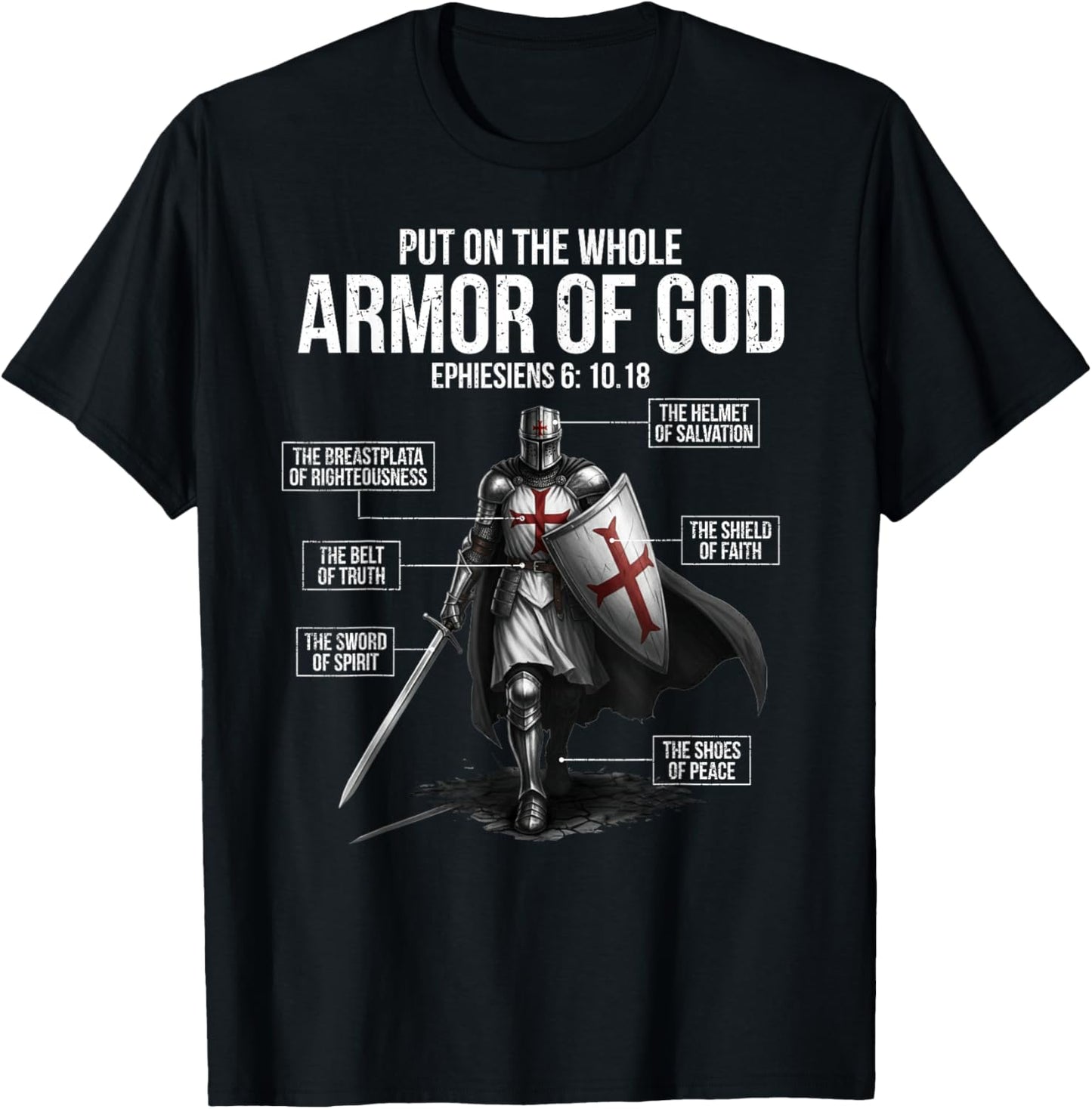 Full Armor of God Men Women Kids Christian Bible Verse T-Shirt - T-Shirt | Black