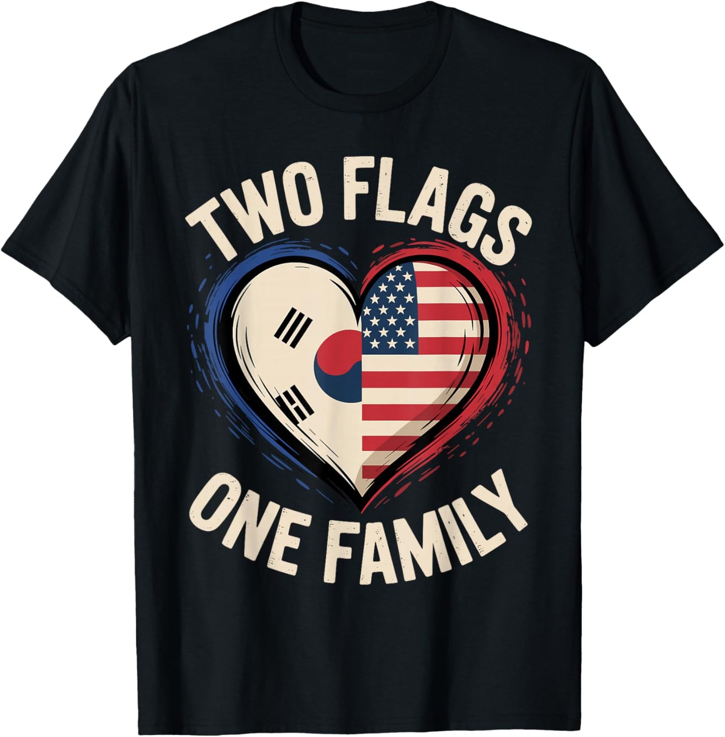 Two Flags One Family American Korean America USA South Korea T-Shirt - T-Shirt | Black