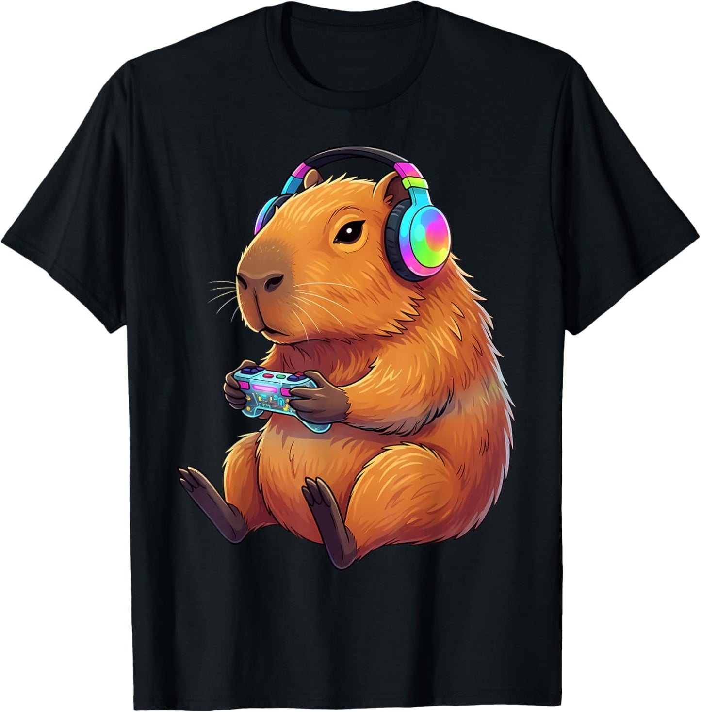 Gamer Capybara Video Games Boys Girls Teen Funny Gift Gaming T-Shirt - T-Shirt | Black