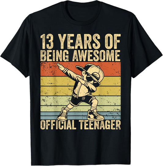 Vintage 13th Birthday Official Teenager Funny Dabbing Boy T-Shirt - T-Shirt | Black