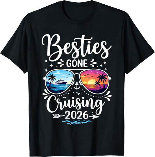 Besties Gone Cruising 2026 Girls Matching Friends Cruise T-Shirt - T-Shirt | Black
