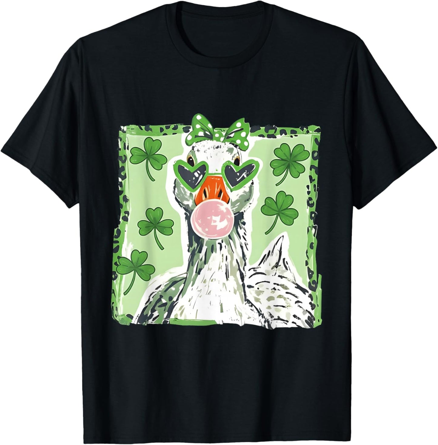 Leopard St Patrick's Day Goose Cute Goose Lover Cute Animal T-Shirt - T-Shirt | Black