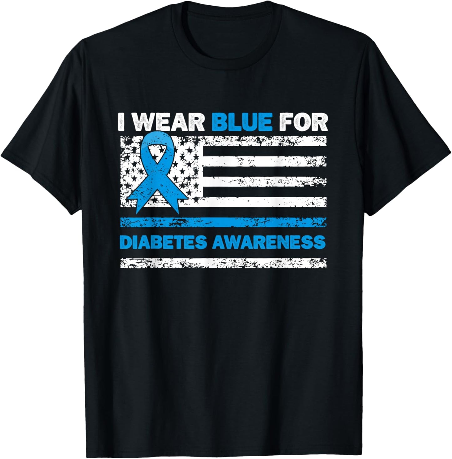 I Wear Blue for Diabetes Awareness Type 1 Diabetes Flag USA T-Shirt - T-Shirt | Black