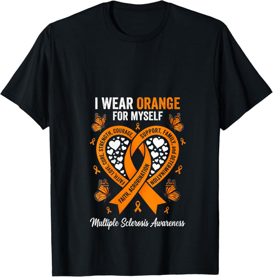 Women's I Wear Orange for Myself Multiple Sclerosis Awareness Heart V-Neck T-Shirt - T-Shirt | Black