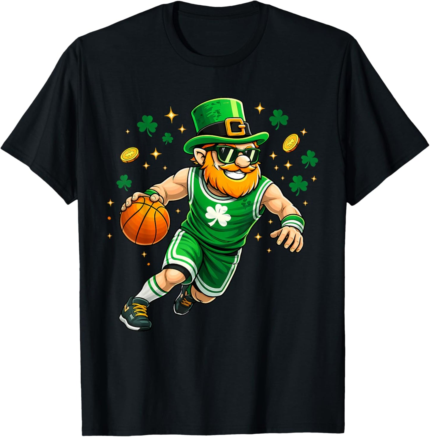 Leprechaun Play Basketball Funny St Patrick's Day Men Boys T-Shirt - T-Shirt | Black